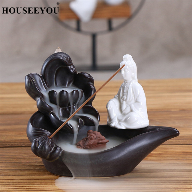 Kadzidła szyszek x10 + ceramiczny stojak na kadzidła w formie białego mnicha Buddy - wyroby do dekoracji domu - Wianko - 5