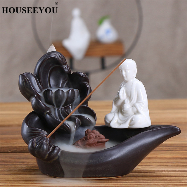 Kadzidła szyszek x10 + ceramiczny stojak na kadzidła w formie białego mnicha Buddy - wyroby do dekoracji domu - Wianko - 4