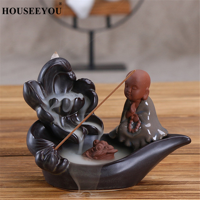 Kadzidła szyszek x10 + ceramiczny stojak na kadzidła w formie białego mnicha Buddy - wyroby do dekoracji domu - Wianko - 7