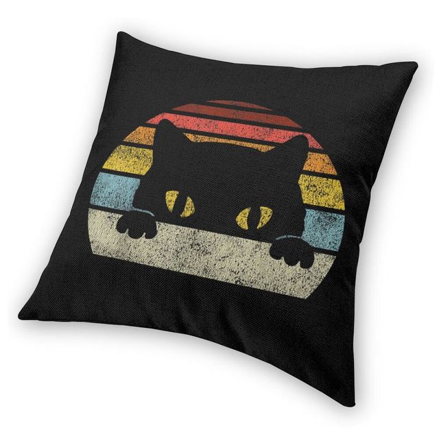 Poszewka na poduszkę Vintage czarna - dekoracyjny styl Retro dla miłośników kotów - prezent idealny na salon - Home decor T-Shirt poduszka kwadratowa - Wianko - 3