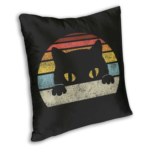 Poszewka na poduszkę Vintage czarna - dekoracyjny styl Retro dla miłośników kotów - prezent idealny na salon - Home decor T-Shirt poduszka kwadratowa - Wianko - 2