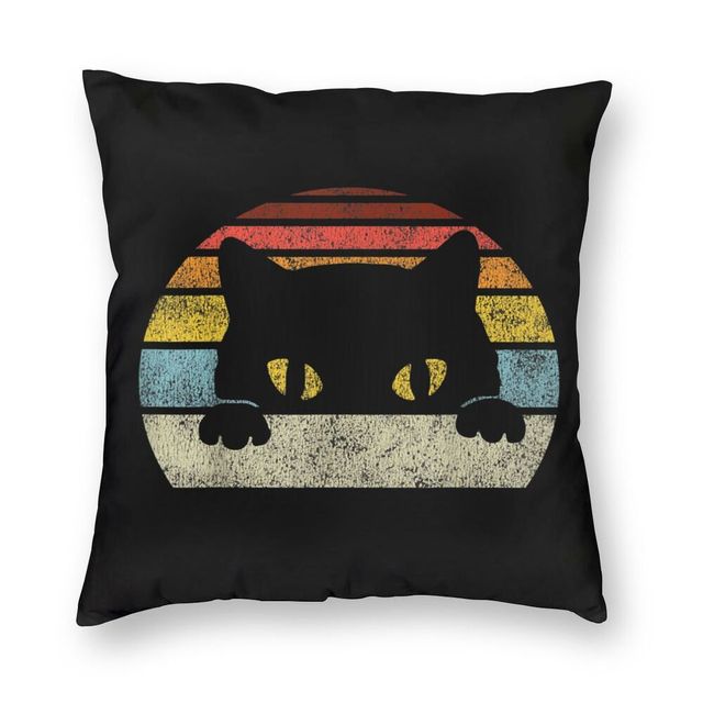 Poszewka na poduszkę Vintage czarna - dekoracyjny styl Retro dla miłośników kotów - prezent idealny na salon - Home decor T-Shirt poduszka kwadratowa - Wianko - 1
