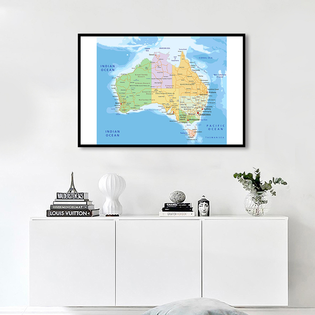 Mapa ścienna Australii - polityczna i transportowa, 90x60 cm, plakat artystyczny na płótnie obraz dekoracyjny do domu, dzieci, szkoła - Wianko - 3