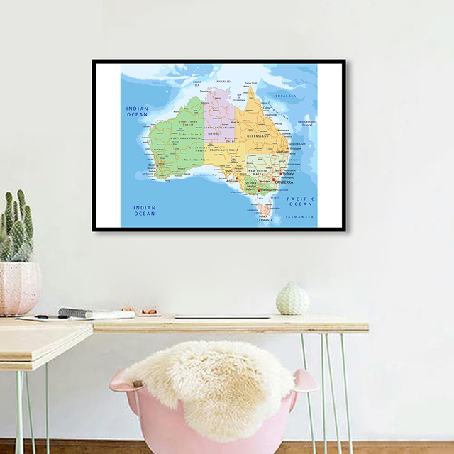 Mapa ścienna Australii - polityczna i transportowa, 90x60 cm, plakat artystyczny na płótnie obraz dekoracyjny do domu, dzieci, szkoła - Wianko - 4