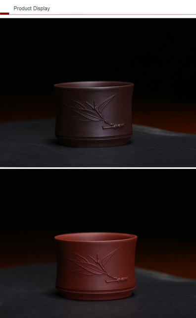 Filiżanka do herbaty Yixing z purpurowej gliny, wykonana ręcznie w Chinach – kubek bambusowy 60ml - Wianko - 7