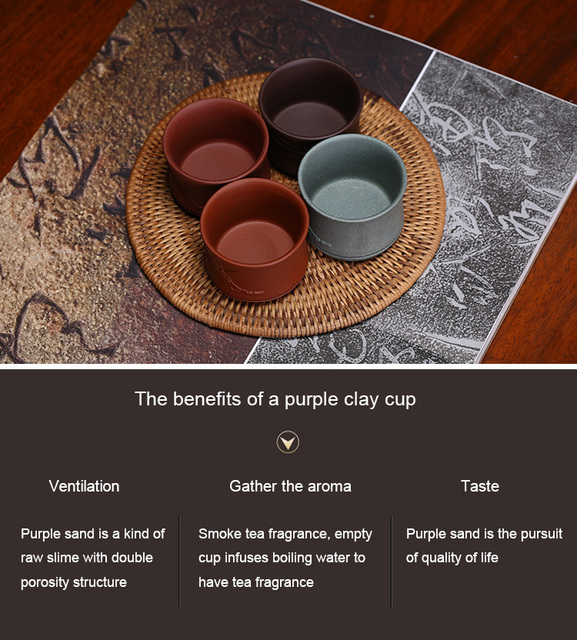 Filiżanka do herbaty Yixing z purpurowej gliny, wykonana ręcznie w Chinach – kubek bambusowy 60ml - Wianko - 2