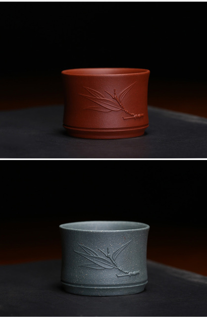 Filiżanka do herbaty Yixing z purpurowej gliny, wykonana ręcznie w Chinach – kubek bambusowy 60ml - Wianko - 8