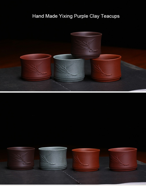 Filiżanka do herbaty Yixing z purpurowej gliny, wykonana ręcznie w Chinach – kubek bambusowy 60ml - Wianko - 1