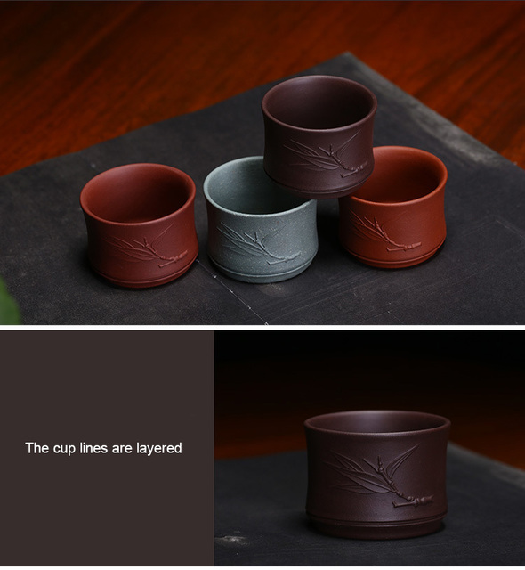 Filiżanka do herbaty Yixing z purpurowej gliny, wykonana ręcznie w Chinach – kubek bambusowy 60ml - Wianko - 4