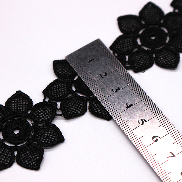 1Y Czarna koronka haftowana tkanina z mikro włókna o szerokości 40mm - DIY dekoracyjne materiały krawieckie - Wianko - 5