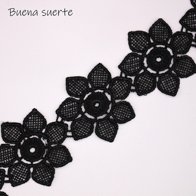 1Y Czarna koronka haftowana tkanina z mikro włókna o szerokości 40mm - DIY dekoracyjne materiały krawieckie - Wianko - 3