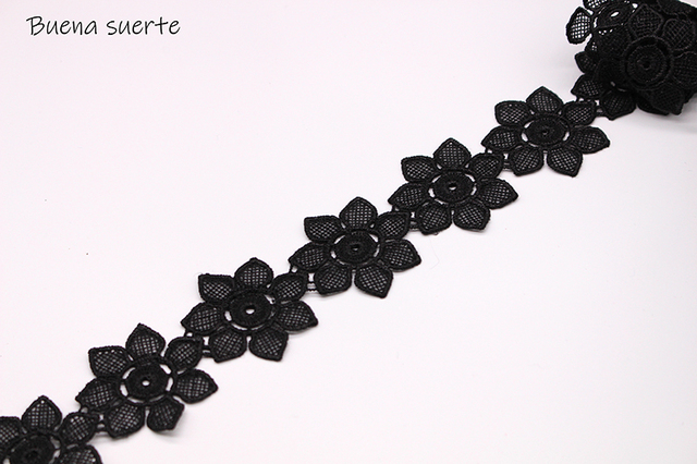 1Y Czarna koronka haftowana tkanina z mikro włókna o szerokości 40mm - DIY dekoracyjne materiały krawieckie - Wianko - 6