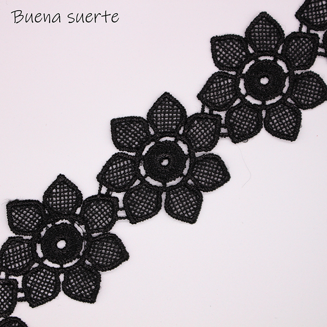 1Y Czarna koronka haftowana tkanina z mikro włókna o szerokości 40mm - DIY dekoracyjne materiały krawieckie - Wianko - 4