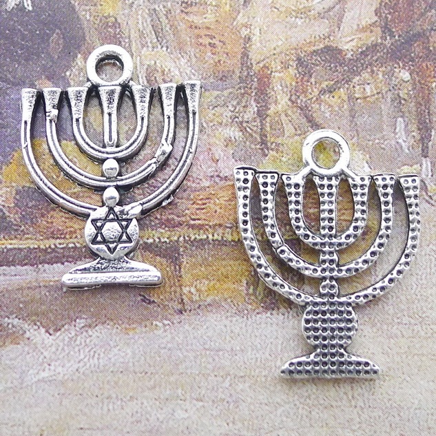 10 sztuk/partia święta ziemia Menorah heksagram Charms, 18x24mm, Antique srebrny kolor - zawieszki do tworzenia biżuterii DIY - Wianko - 1