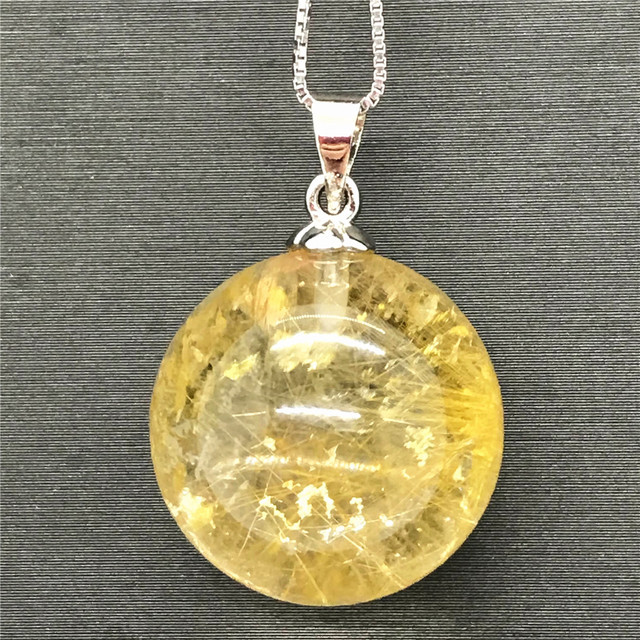 Naturalny wisiorek złoty Rutilated 18mm - biżuteria dla mężczyzn i kobiet, uzdrawiający prezent bogactwa, srebrny łańcuszek, kryształowe kamienie AAAAA - Wianko - 2