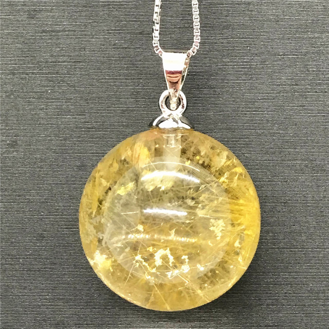 Naturalny wisiorek złoty Rutilated 18mm - biżuteria dla mężczyzn i kobiet, uzdrawiający prezent bogactwa, srebrny łańcuszek, kryształowe kamienie AAAAA - Wianko - 4