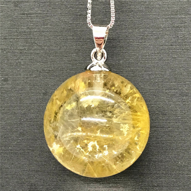 Naturalny wisiorek złoty Rutilated 18mm - biżuteria dla mężczyzn i kobiet, uzdrawiający prezent bogactwa, srebrny łańcuszek, kryształowe kamienie AAAAA - Wianko - 5