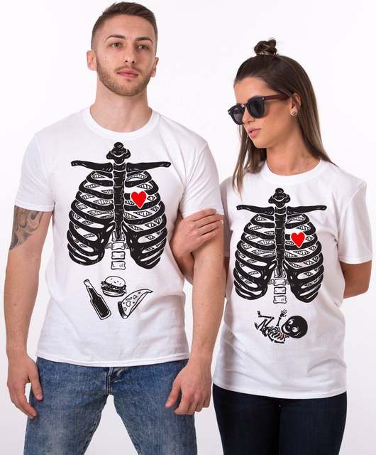 Rodzinne stroje Halloween: T-shirty z krótkim rękawem Papa mama dzieci - straszny szkielet, nadruk, ubrania - Wianko - 5