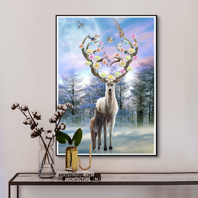 5D DIY diamentowe malowanie jelenie z pełnym zdobieniem strasem - haft diamentowy z motywem zwierzęcym dla dekoracji domu i prezentu - Wall Art - Wianko - 3