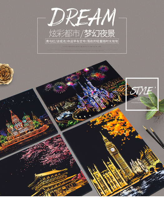 Kreatywne, kolorowe karty World Urban pokazujące sceny nocnego życia miast - zestaw do malowania - Wianko - 1