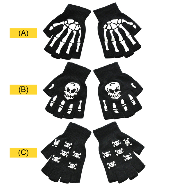 Pół palca rękawiczki z motywem czaszki - zimowe antypoślizgowe rękawiczki rowerowe - Wianko - 6
