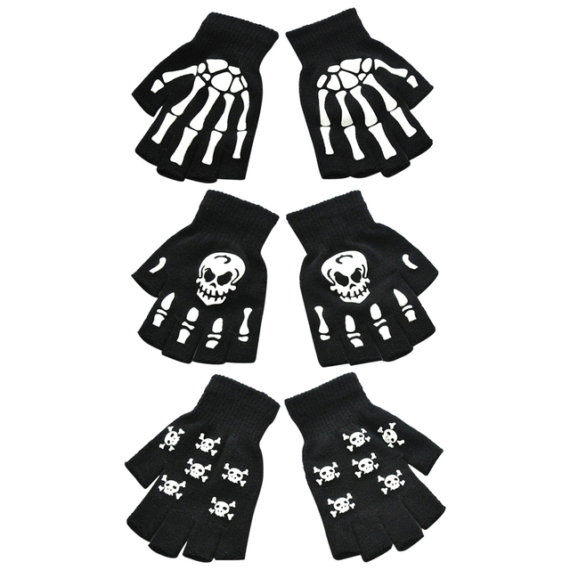 Pół palca rękawiczki z motywem czaszki - zimowe antypoślizgowe rękawiczki rowerowe - Wianko - 5
