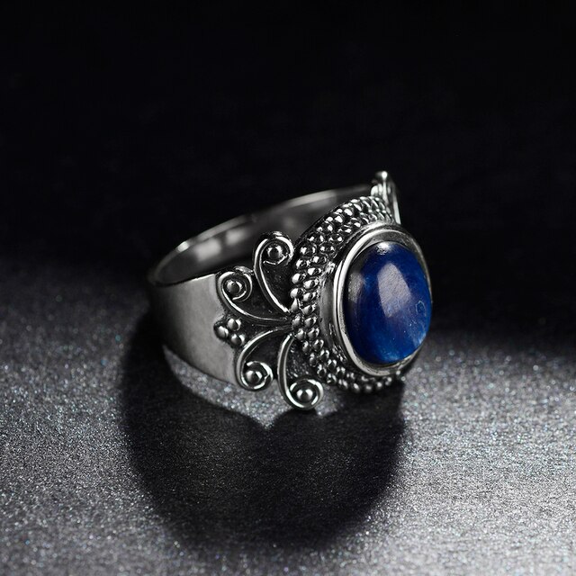 Pierścień Nasiya Antique Silver z Kyanitem - ciemnoniebieski kamień, biżuteria srebrna 925, prezent na ślub/urodziny - Wianko - 12