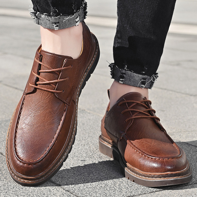 Klasyczne męskie buty skórzane zasznurowane, wykonane z mikrofibry, wysokiej jakości, ze szwami w stylu Welt - Buty męskie splitowe - Wianko - 19