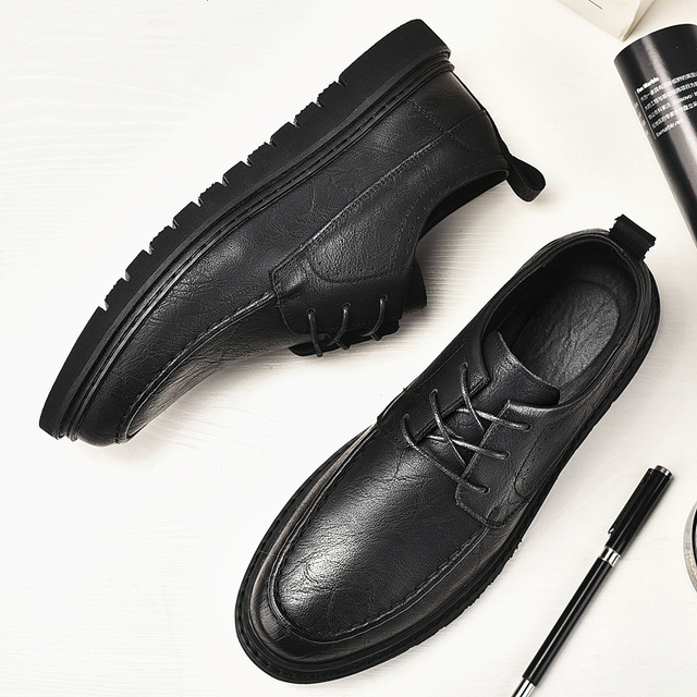 Klasyczne męskie buty skórzane zasznurowane, wykonane z mikrofibry, wysokiej jakości, ze szwami w stylu Welt - Buty męskie splitowe - Wianko - 9