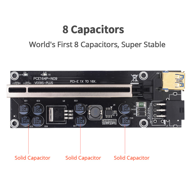 Zestaw adapterów PCI-E Express 1x to 16x Riser 009S PLUS z 4 portami USB3.0 do kart PCIE - BTC ETH Miner Mining - Wianko - 10