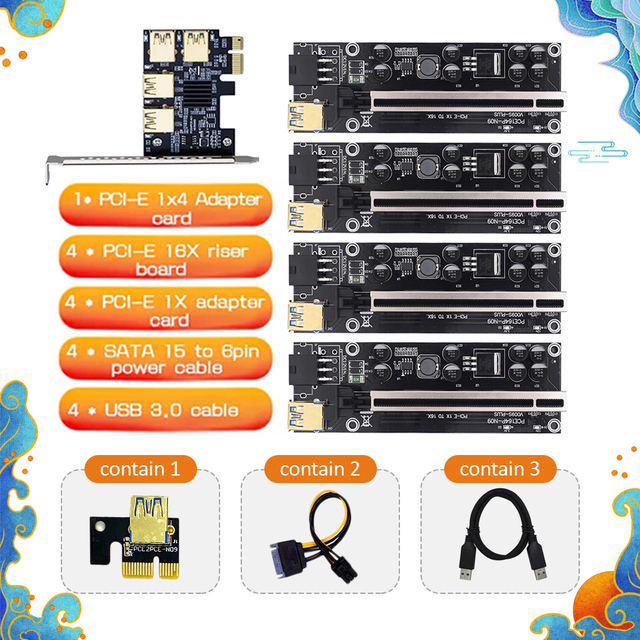 Zestaw adapterów PCI-E Express 1x to 16x Riser 009S PLUS z 4 portami USB3.0 do kart PCIE - BTC ETH Miner Mining - Wianko - 2