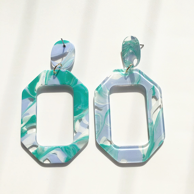 Kolczyki wiszące UJBOX 2022 - długie akrylowe kolczyki w geometrycznym kształcie prostokąta dla kobiet na wiosnę i lato - biżuteria na ślub i przyjęcia - Wianko - 3