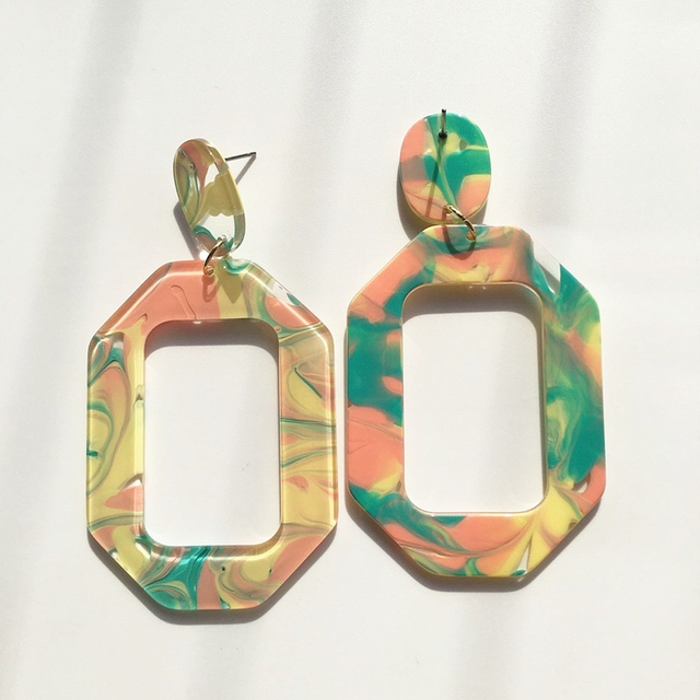 Kolczyki wiszące UJBOX 2022 - długie akrylowe kolczyki w geometrycznym kształcie prostokąta dla kobiet na wiosnę i lato - biżuteria na ślub i przyjęcia - Wianko - 4