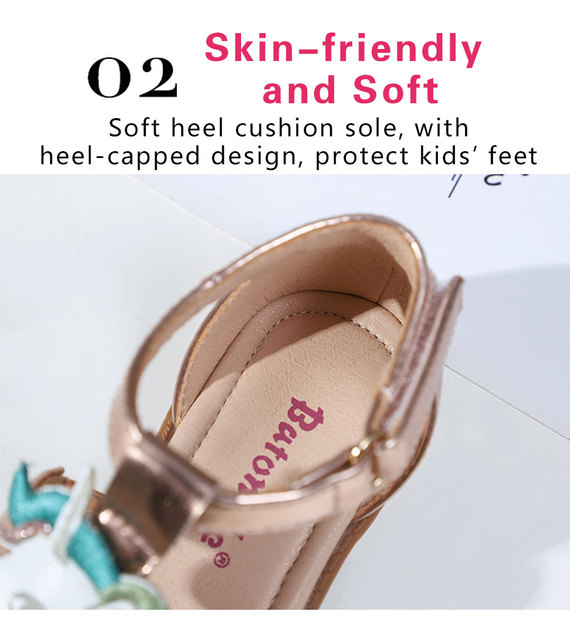 Różowe złote sandały letnie dla małych dziewczynek - jednorożce, zwierzęce, urodzinowe, ze ślicznymi zdobieniami ze glitterem - Wianko - 6