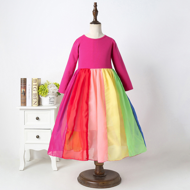 Sukienka modna tęcza z krótkim rękawem dla dziewczynek, bawełna, Color Block - Wianko - 24