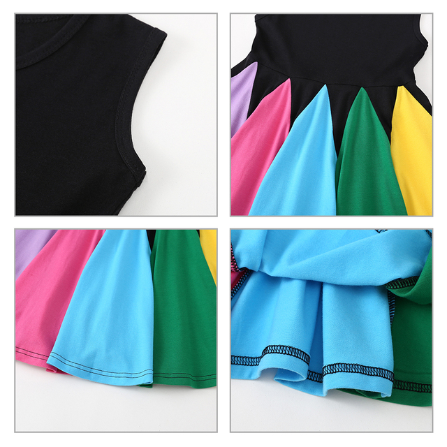 Sukienka modna tęcza z krótkim rękawem dla dziewczynek, bawełna, Color Block - Wianko - 12