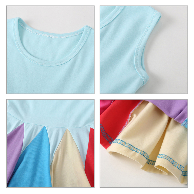 Sukienka modna tęcza z krótkim rękawem dla dziewczynek, bawełna, Color Block - Wianko - 9