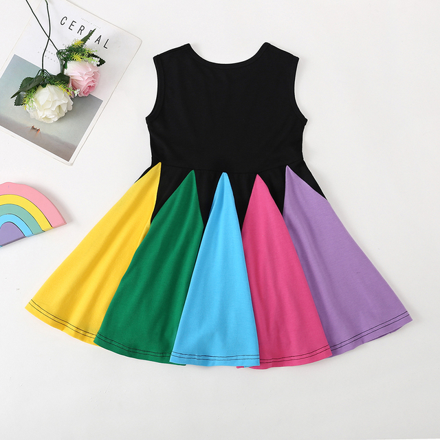 Sukienka modna tęcza z krótkim rękawem dla dziewczynek, bawełna, Color Block - Wianko - 11