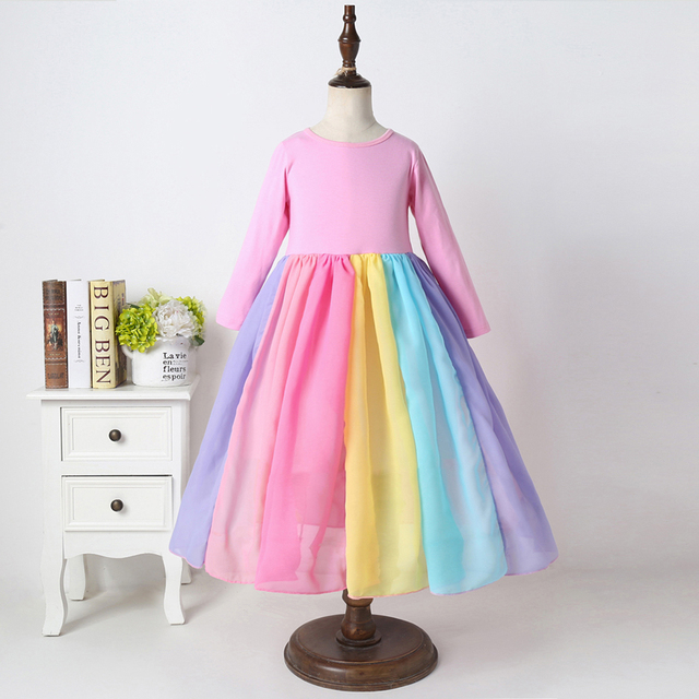 Sukienka modna tęcza z krótkim rękawem dla dziewczynek, bawełna, Color Block - Wianko - 23