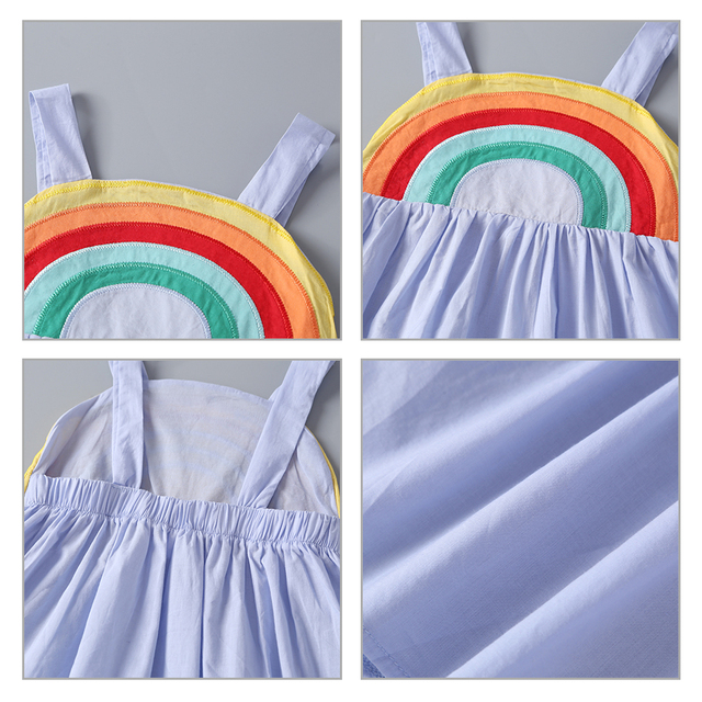 Sukienka modna tęcza z krótkim rękawem dla dziewczynek, bawełna, Color Block - Wianko - 34