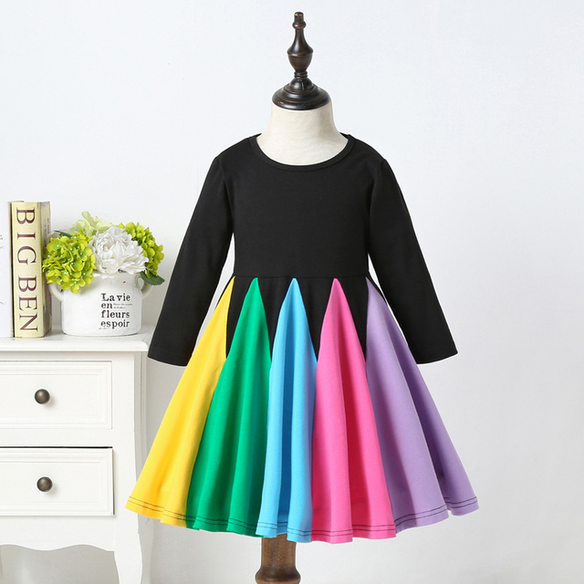 Sukienka modna tęcza z krótkim rękawem dla dziewczynek, bawełna, Color Block - Wianko - 13