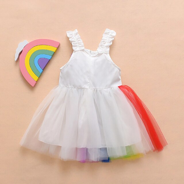 Sukienka modna tęcza z krótkim rękawem dla dziewczynek, bawełna, Color Block - Wianko - 27
