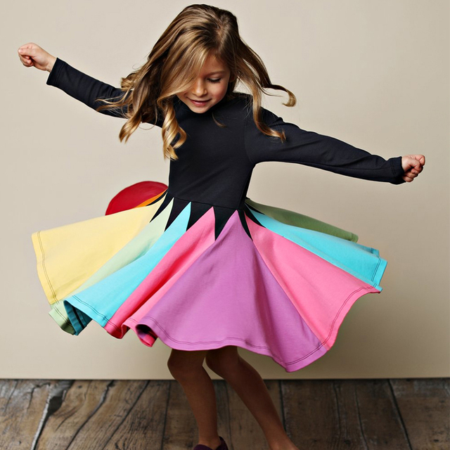 Sukienka modna tęcza z krótkim rękawem dla dziewczynek, bawełna, Color Block - Wianko - 6
