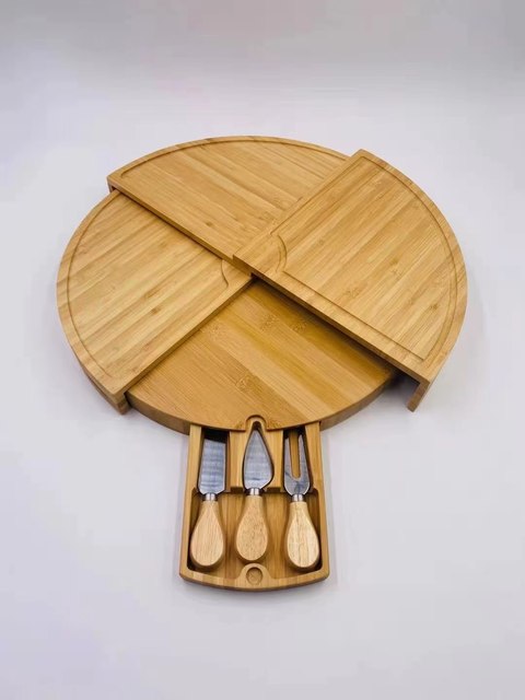 Deska do sera z zestawem noży wykonana z obrotowego bambusa do serwowania serów - Wianko - 7