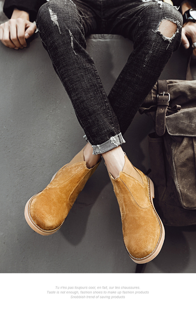 Chelsea Boots skórzane botki męskie zimowe - pluszowe, krótkie, ręcznie robione - Wianko - 16