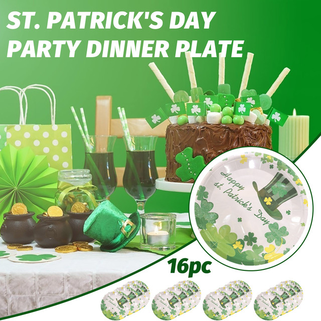 Zestaw jednorazowych talerzyków i serwetek na imprezę - stylowe dekoracje święta Świętego Patryka z motywem Irlandii - Wianko - 1