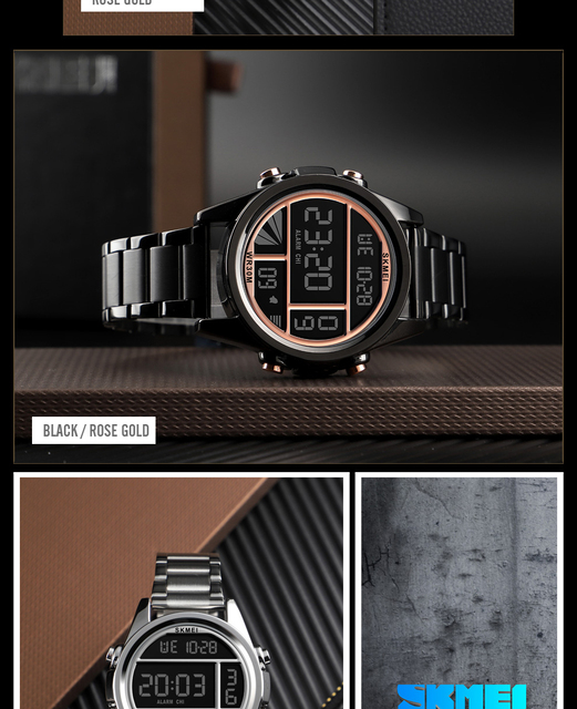 SKMEI luksusowy cyfrowy zegarek męski w kolorze złotym, wodoodporny z wyświetlaczem chronograficznym oraz luminous, idealny na casualowe okazje - Wianko - 16