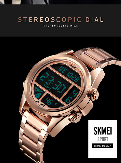 SKMEI luksusowy cyfrowy zegarek męski w kolorze złotym, wodoodporny z wyświetlaczem chronograficznym oraz luminous, idealny na casualowe okazje - Wianko - 5