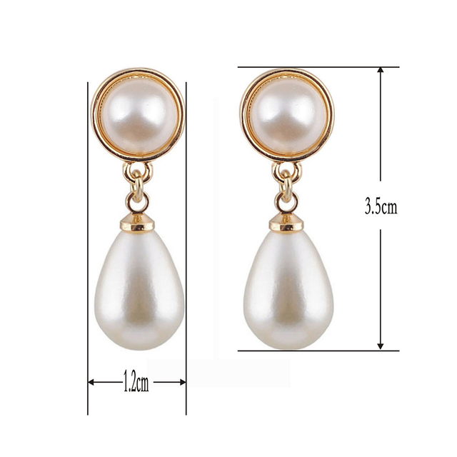 Sztuczne kolczyki wiszące w kształcie łezki, pozłacane, z białymi perłami - biżuteria idealna na imprezę - Wianko - 3