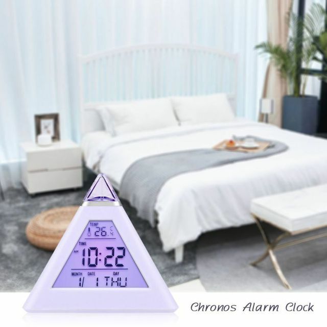 7-kolorowe kolorowe piramidy budzik z wyświetlaczem LCD, lampka nocna, termometr cyfrowy, ścianowy zmienny LED zegar - dekoracja do domu - Wianko - 6